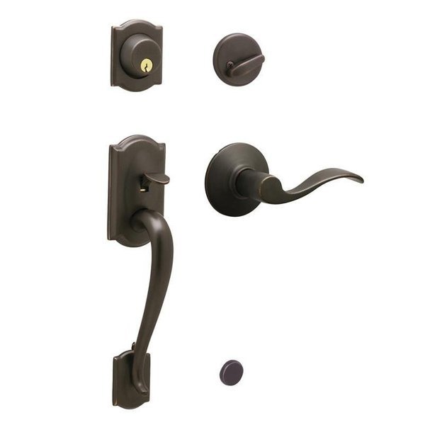 Camelot Series Handleset, 1 Grade, Keyed Different Key, Solid Brass, Aged Bronze, C Keyway, Schlage, Mfr#: F60VCAM/ACC716